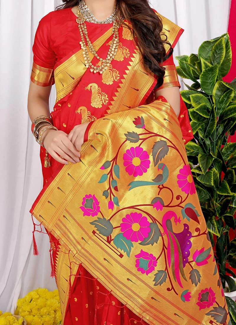 Red Color Soft Litchi Silk Zari Weaving Work Saree Party Wear 3 Red Color Soft Litchi Silk Zari Weaving Work Saree Party Wear