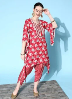 Red Cotton Printed Kurta Dhoti Set After Six Wear -ZariGrace Shop red cotton printed kurta dhoti set krsmz276732re u