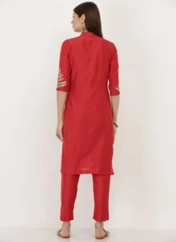 Red Cotton Silk Embroidered Kurta Straight Pant Set After Six Wear -ZariGrace Shop red cotton silk embroidered kurta straight pant set krsjiw8 b