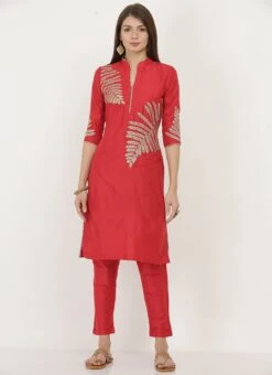 Red Cotton Silk Embroidered Kurta Straight Pant Set After Six Wear -ZariGrace Shop red cotton silk embroidered kurta straight pant set krsjiw8 u