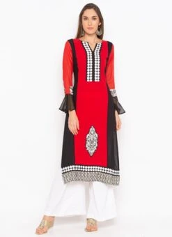 Red Crepe Patch Work Kurta Palazzo Set After Six Wear -ZariGrace Shop red crepe patch work kurta palazzo set krsmnc2035ks u