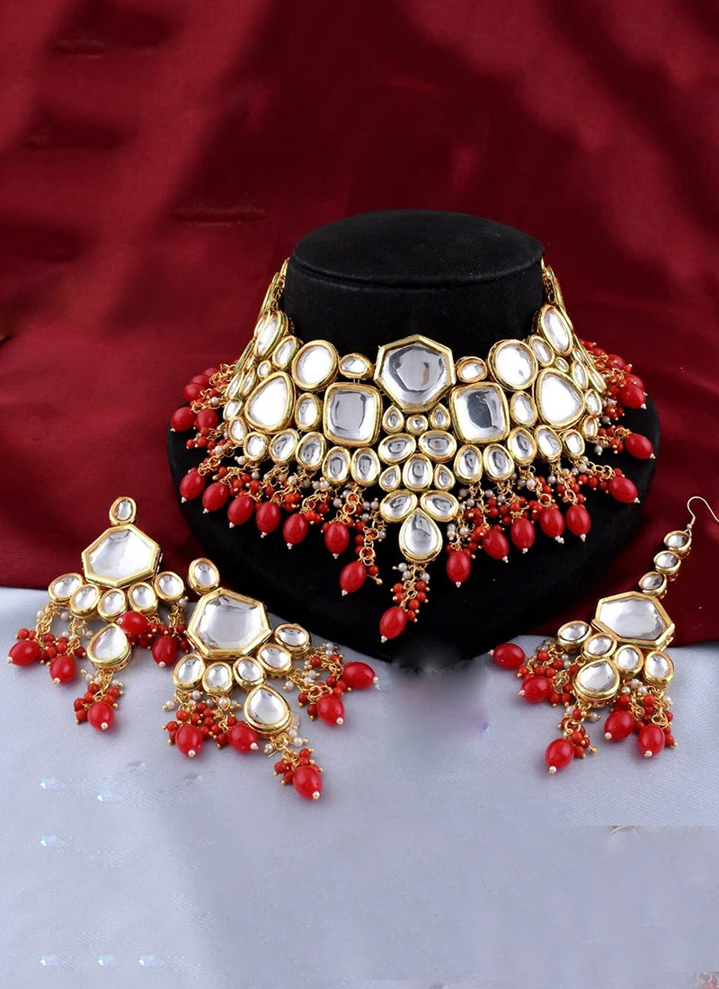 Red Designer Necklace Set Party Wear 4 Red Designer Necklace Set Party Wear - Image 2
