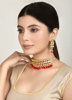 Red Designer Necklace Set With Earrings Party Wear -ZariGrace Shop red designer necklace set with earrings jydmf1931 b