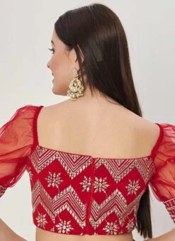 Red Embroidered Zero Shoulder Neckline Blouse Wedding Wear 9 Red Embroidered Zero Shoulder Neckline Blouse Wedding Wear -ZariGrace Shop red embroidered zero shoulder neckline blouse BLBS02307593 b