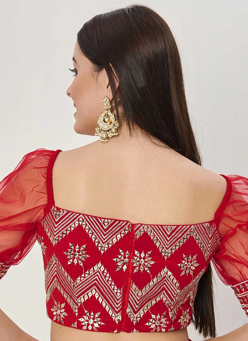 Red Embroidered Zero Shoulder Neckline Blouse Wedding Wear 6 Red Embroidered Zero Shoulder Neckline Blouse Wedding Wear - Image 4