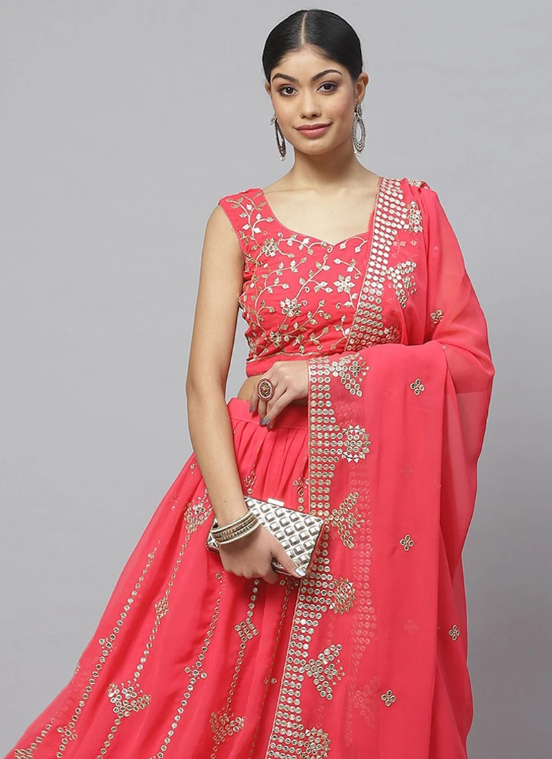 Red Georgette Embroidered A Line Lehenga Party Wear 6 Red Georgette Embroidered A Line Lehenga Party Wear - Image 4