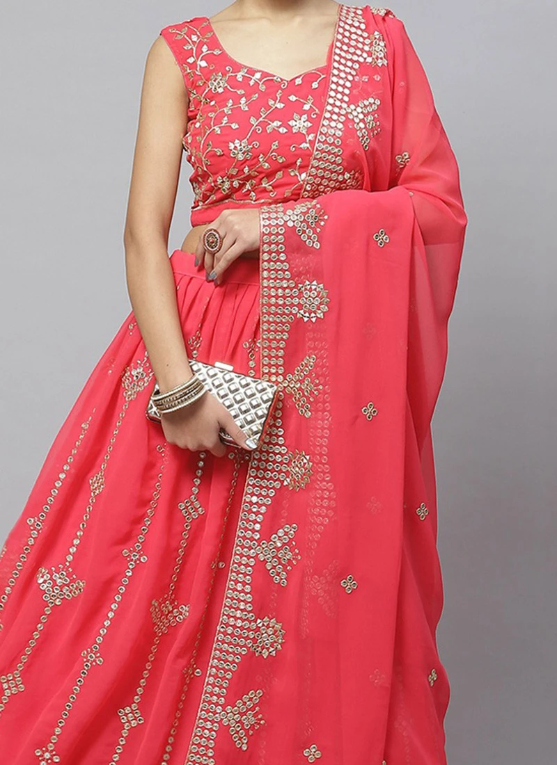 Red Georgette Embroidered A Line Lehenga Party Wear 3 Red Georgette Embroidered A Line Lehenga Party Wear