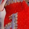 Red Georgette Embroidered N Stones Work Saree Festive Wear