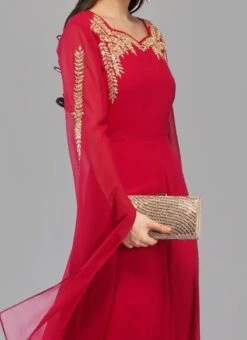 Red Georgette Embroidery Kurta Churidar Set Party Wear