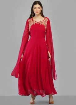 Red Georgette Embroidery Kurta Churidar Set Party Wear -ZariGrace Shop red georgette embroidery kurta churidar set krsdmf7158e u
