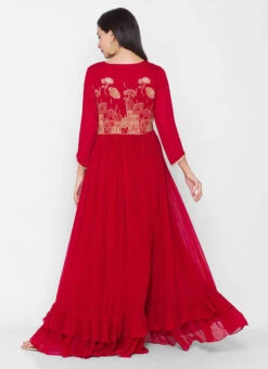Red Georgette Embroidery Palazzo Set Party Wear -ZariGrace Shop red georgette embroidery palazzo set krsdmf7155e b