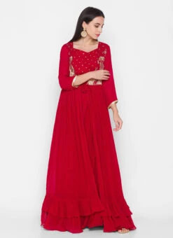 Red Georgette Embroidery Palazzo Set Party Wear -ZariGrace Shop red georgette embroidery palazzo set krsdmf7155e u