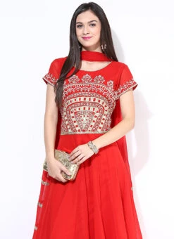 Red Georgette Plus Size Anarkali Suit Party Wear -ZariGrace Shop red georgette plus size anarkali suit plslnrrsm290 b