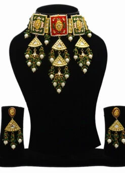 Red Green Kundan Necklace Set Party Wear -ZariGrace Shop red green kundan necklace set jynsddrj98317h u