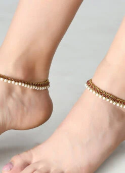 Red Kundan Designer Anklets Festive Wear