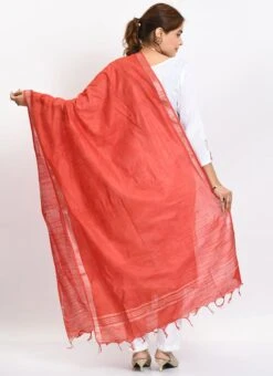 Red Linen Cotton Dupatta Work Wear -ZariGrace Shop red linen cotton dupatta dpdmimfd162 b