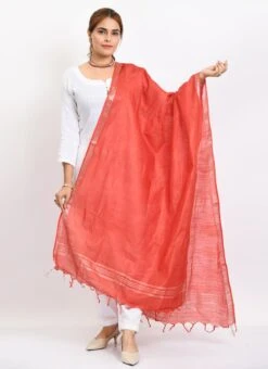 Red Linen Cotton Dupatta Work Wear -ZariGrace Shop red linen cotton dupatta dpdmimfd162 u