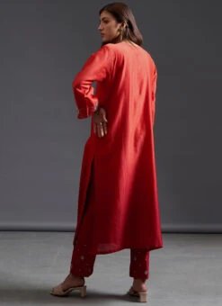 Red Maroon Pure Chanderi Silk Embroidered Kurta Semi Palazzo Set Party Wear 9 Red Maroon Pure Chanderi Silk Embroidered Kurta Semi Palazzo Set Party Wear -ZariGrace Shop red maroon pure chanderi silk embroidered kurta semi palazzo set krsdvcsvks32 b