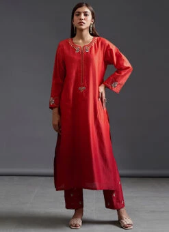 Red Maroon Pure Chanderi Silk Embroidered Kurta Semi Palazzo Set Party Wear 8 Red Maroon Pure Chanderi Silk Embroidered Kurta Semi Palazzo Set Party Wear -ZariGrace Shop red maroon pure chanderi silk embroidered kurta semi palazzo set krsdvcsvks32 u