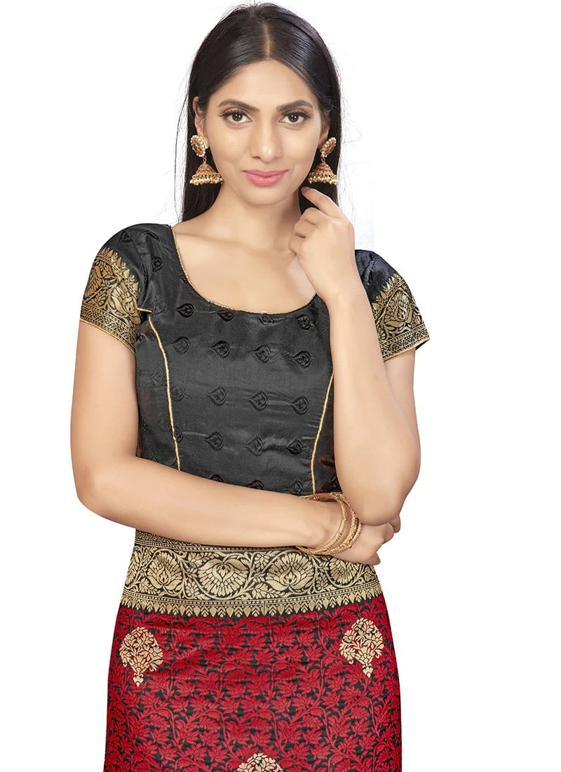 Red N Black Banarasi Silk Zari Work Saree Festive Wear 6 Red N Black Banarasi Silk Zari Work Saree Festive Wear - Image 4