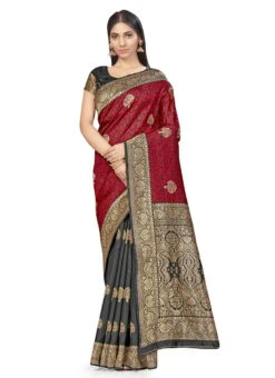 Red N Black Banarasi Silk Zari Work Saree Festive Wear 8 Red N Black Banarasi Silk Zari Work Saree Festive Wear -ZariGrace Shop red n black banarasi silk zari work saree sasstsktspr28549a u