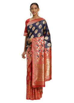 Red N Navy Blue Banarasi Silk Zari Work Saree Festive Wear -ZariGrace Shop red n navy blue banarasi silk zari work saree sasstsktlvn28097b u