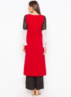 Red N White Georgette Embroidered Kurta Palazzo Set After Six Wear -ZariGrace Shop red n white georgette embroidered kurta palazzo set krsmnc1912ks b