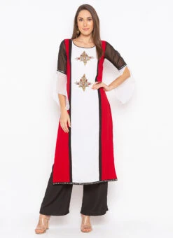 Red N White Georgette Embroidered Kurta Palazzo Set After Six Wear -ZariGrace Shop red n white georgette embroidered kurta palazzo set krsmnc1912ks u