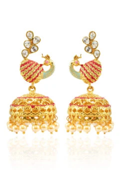 Red N White Jhumka Earrings Festive Wear -ZariGrace Shop red n white jhumka earrings ermkns0543 b