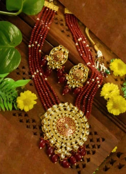 Red Necklace Set With Earrings Party Wear -ZariGrace Shop red necklace set with earrings jyasvcbklgn006 b