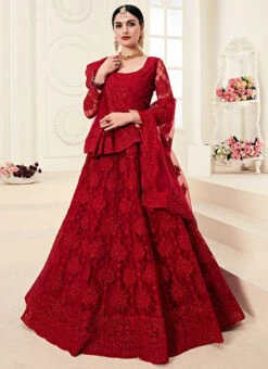 Red Net A Line Lehenga Wedding Wear -ZariGrace Shop red net a line lehenga ghsccq1004c u