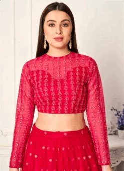 Red Net Embroidered Blouse Wedding Wear -ZariGrace Shop red net embroidered blouse BLBS02307613 u