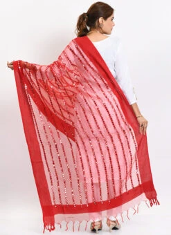 Red Organza Cotton Mirror Embroidery Dupatta Work Wear -ZariGrace Shop red organza cotton mirror embroidery dupatta dpdmimfd133 b