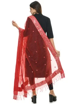 Red Organza Cotton Mirror Gota Pati Work Dupatta Work Wear -ZariGrace Shop red organza cotton mirror gota pati work dupatta dpdmimfd072 b