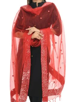 Red Organza Cotton Mirror Gota Pati Work Dupatta Work Wear