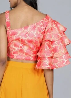 Red Printed Blouse With Flared Sleeves Festive Wear Party Wear -ZariGrace Shop red printed blouse with flared sleeves BLBS02209581 b