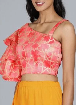 Red Printed Blouse With Flared Sleeves Festive Wear Party Wear -ZariGrace Shop red printed blouse with flared sleeves BLBS02209581 u