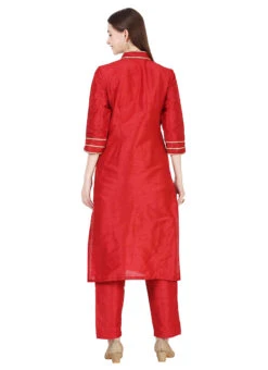 Red Raw Silk Kurta Straight Pant Set Party Wear -ZariGrace Shop red raw silk kurta straight pant set krskinf9900526 b