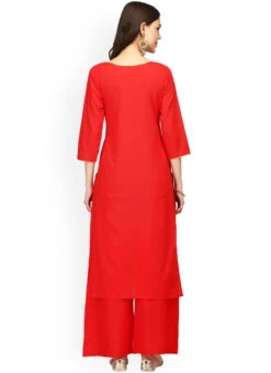 Red Rayon Kurta Palazzo Set Work Wear -ZariGrace Shop red rayon kurta palazzo set krsdmf1000 b