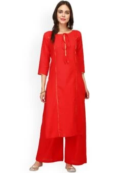 Red Rayon Kurta Palazzo Set Work Wear -ZariGrace Shop red rayon kurta palazzo set krsdmf1000 u