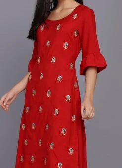 Red Rayon Kurta Palazzo Set Party Wear