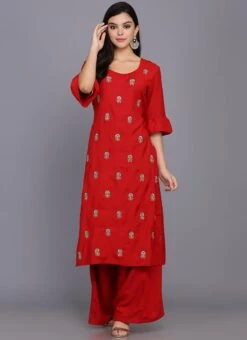 Red Rayon Kurta Palazzo Set Party Wear 8 Red Rayon Kurta Palazzo Set Party Wear -ZariGrace Shop red rayon kurta palazzo set krskifh990066 u