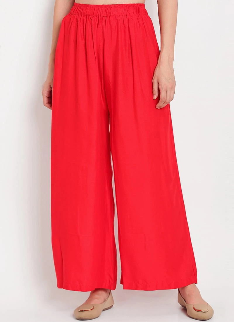 Red Rayon Palazzo Pant Work Wear 5 Red Rayon Palazzo Pant Work Wear - Image 3