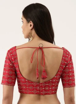 Red Silk Embellished Blouse Party Wear -ZariGrace Shop red silk embellished blouse blspfb138re b