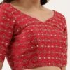 Red Silk Embellished Blouse Party Wear