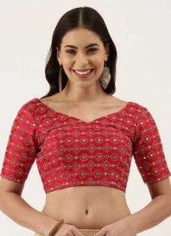 Red Silk Embellished Blouse Party Wear -ZariGrace Shop red silk embellished blouse blspfb138re u