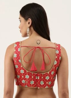 Red Silk Embroidered Work Blouse Party Wear -ZariGrace Shop red silk embroidered work blouse blspfb151 b