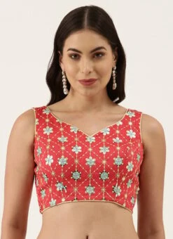 Red Silk Embroidered Work Blouse Party Wear -ZariGrace Shop red silk embroidered work blouse blspfb151 u