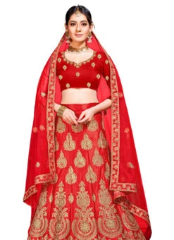 Red Silk Zari Embroidered A Line Lehenga Festive Wear -ZariGrace Shop red silk zari embroidered a line lehenga ghsstsktnzr7361 b