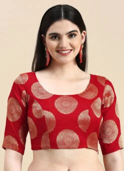 Red Taffeta Blouse Festive Wear -ZariGrace Shop red taffeta blouse BLBS02210835 u